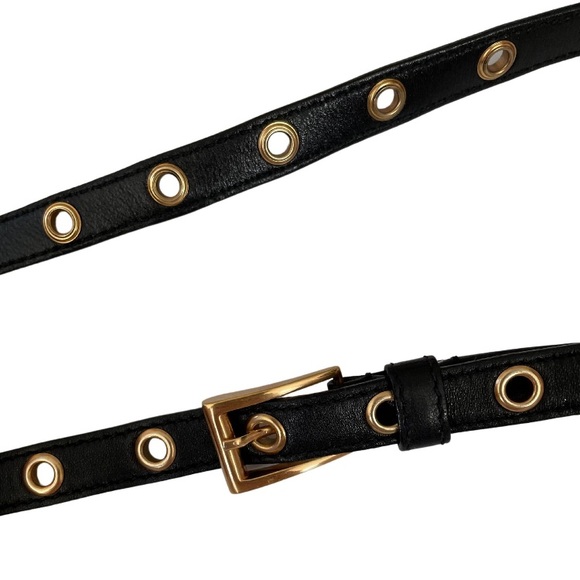 Prada Black Leather Belt with Gold Eyelets main image 13